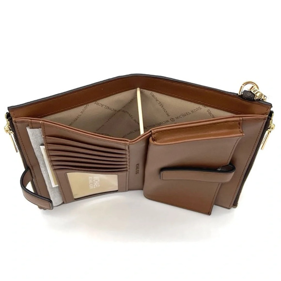 Michael Kors Large Double Zip Wallet Wristlet Brown Signature - Picture 5 of 7